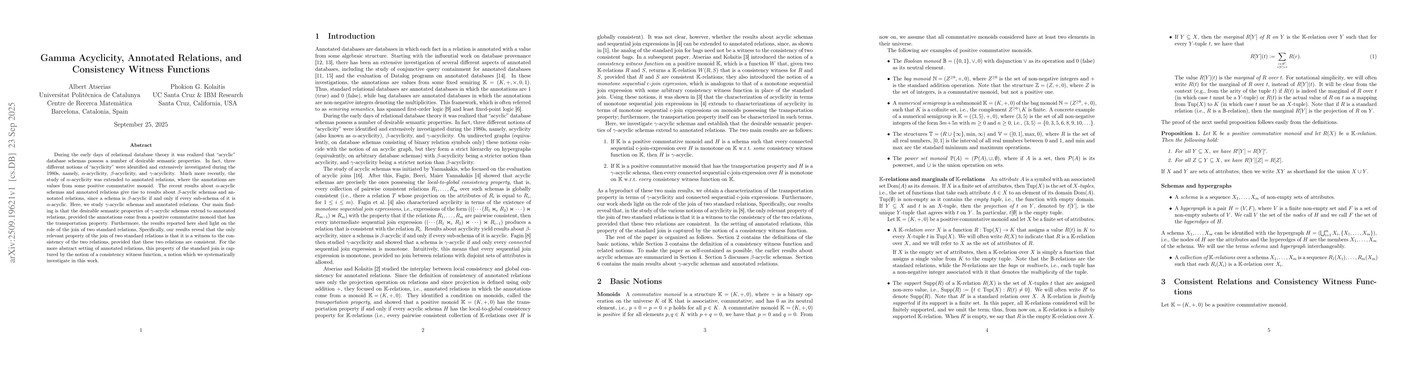 Thumbnail for Gamma Acyclicity, Annotated Relations, and Consistency Witness Functions