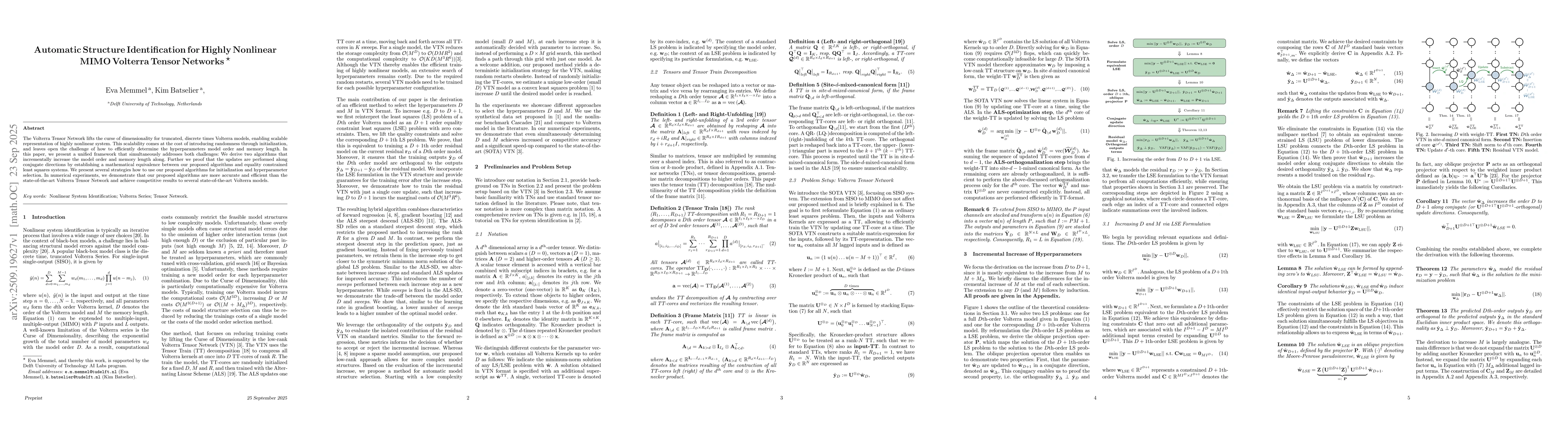 Thumbnail for Automatic Structure Identification for Highly Nonlinear MIMO Volterra
  Tensor Networks