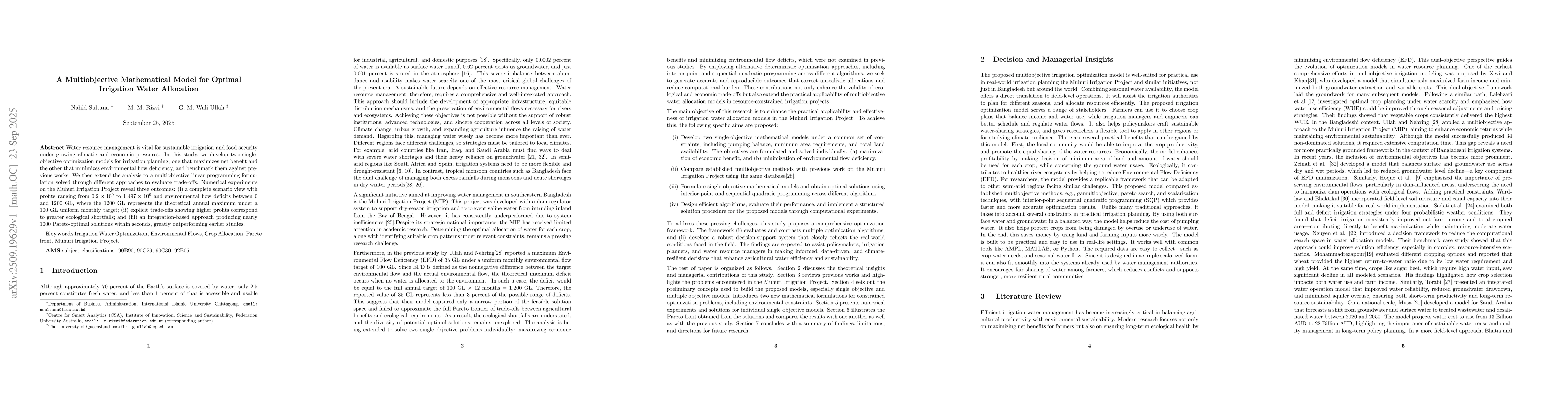 Thumbnail for A Multiobjective Mathematical Model for Optimal Irrigation Water
  Allocation