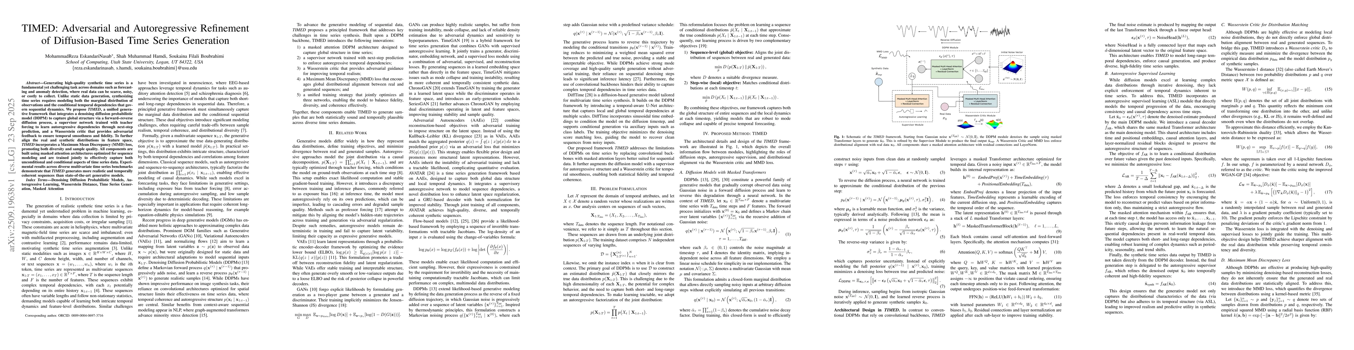 Thumbnail for TIMED: Adversarial and Autoregressive Refinement of Diffusion-Based Time
  Series Generation
