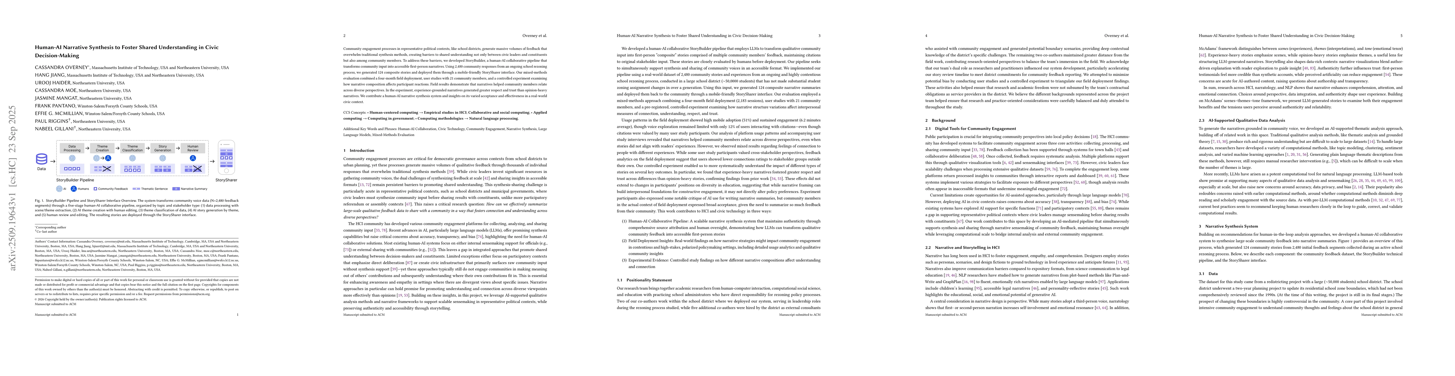 Thumbnail for Human-AI Narrative Synthesis to Foster Shared Understanding in Civic
  Decision-Making