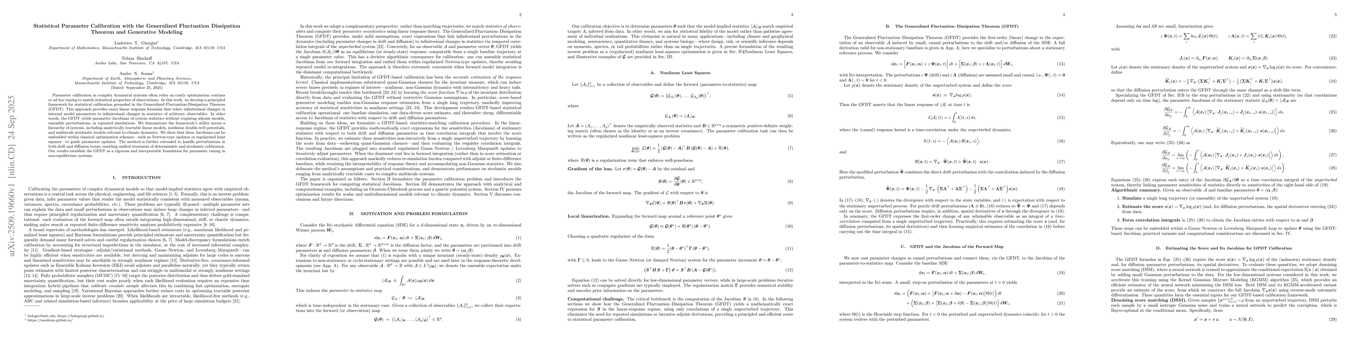 Thumbnail for Statistical Parameter Calibration with the Generalized Fluctuation
  Dissipation Theorem and Generative Modeling