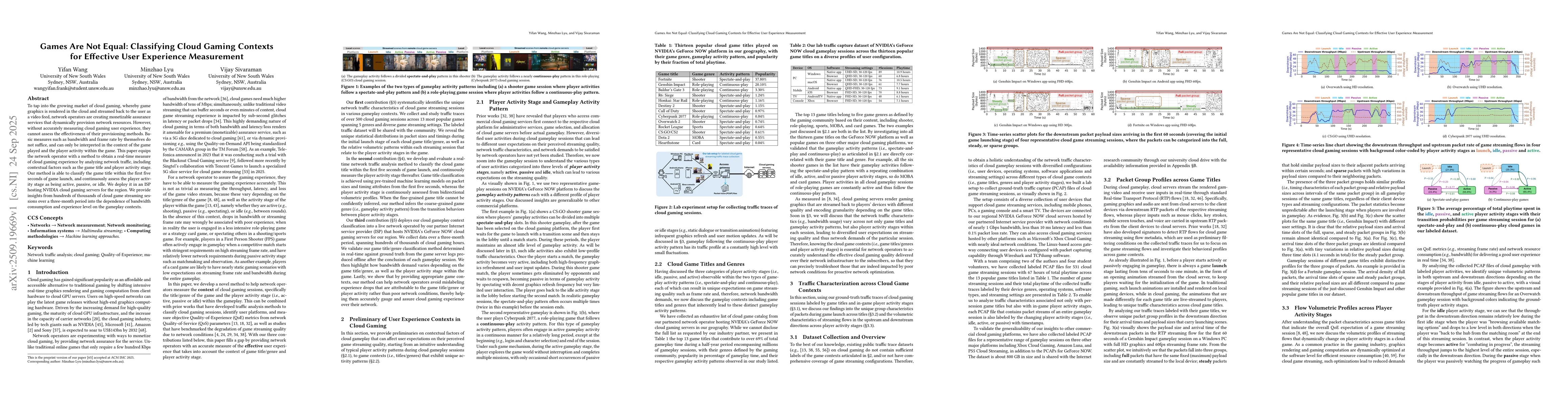 Thumbnail for Games Are Not Equal: Classifying Cloud Gaming Contexts for Effective
  User Experience Measurement