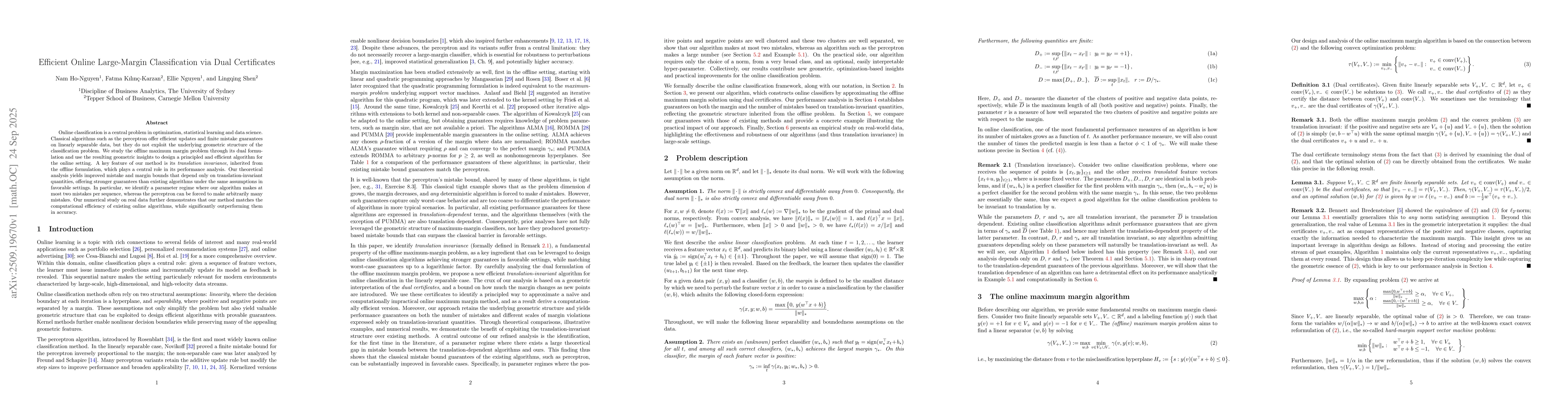 Thumbnail for Efficient Online Large-Margin Classification via Dual Certificates