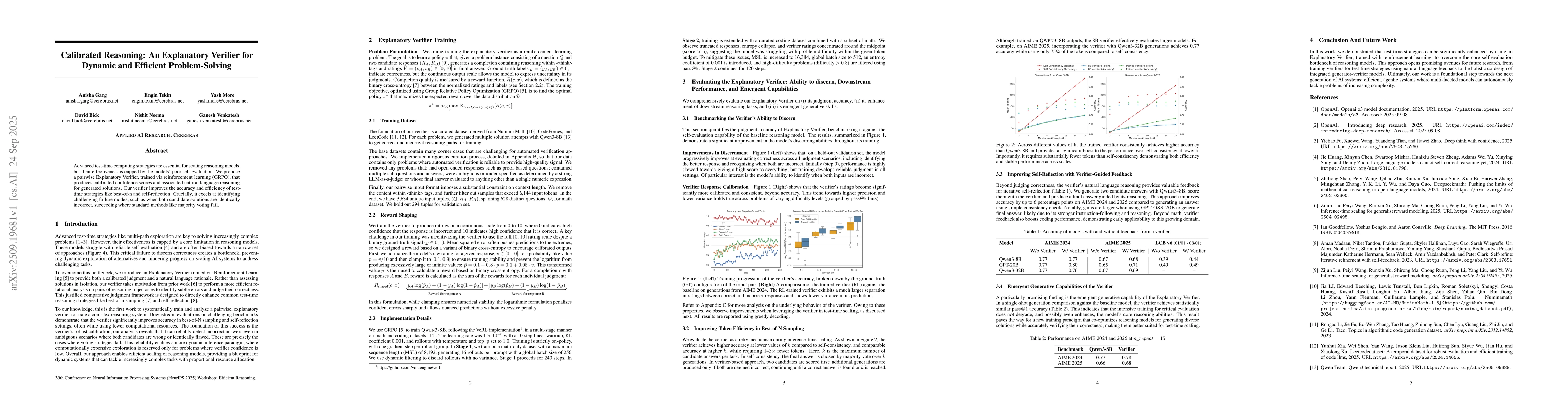 Thumbnail for Calibrated Reasoning: An Explanatory Verifier for Dynamic and Efficient
  Problem-Solving