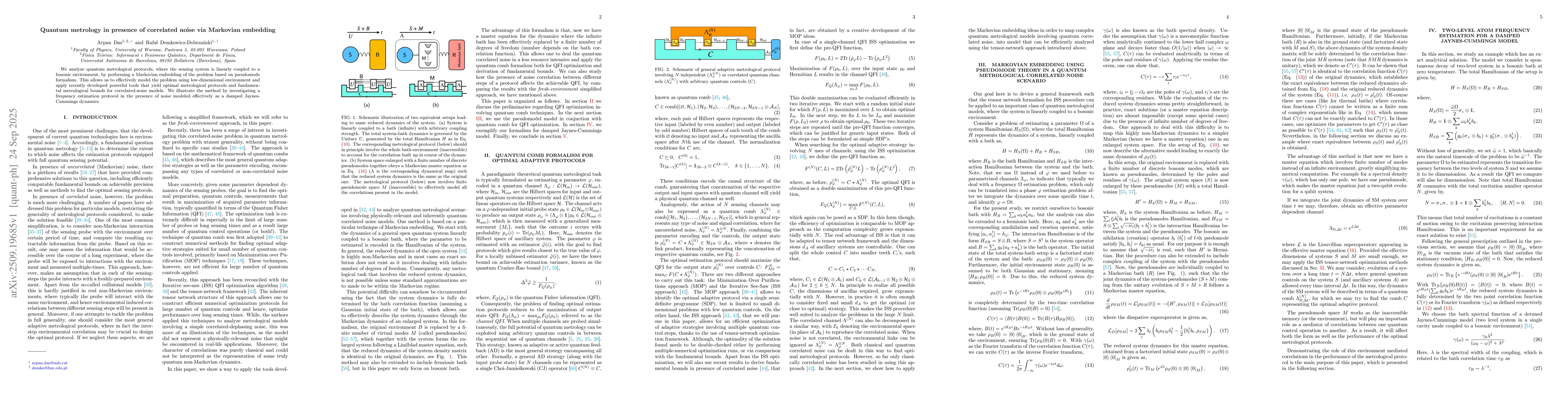 Thumbnail for Quantum metrology in presence of correlated noise via Markovian
  embedding