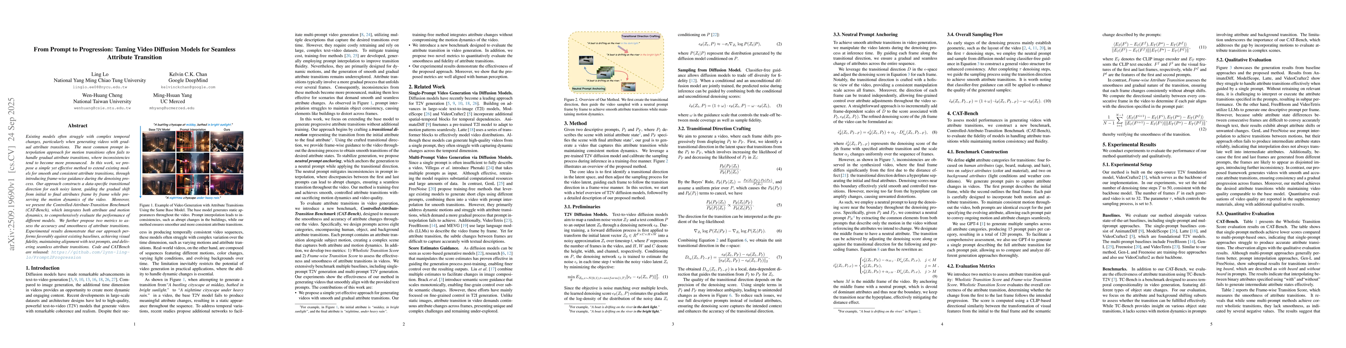 Thumbnail for From Prompt to Progression: Taming Video Diffusion Models for Seamless
  Attribute Transition