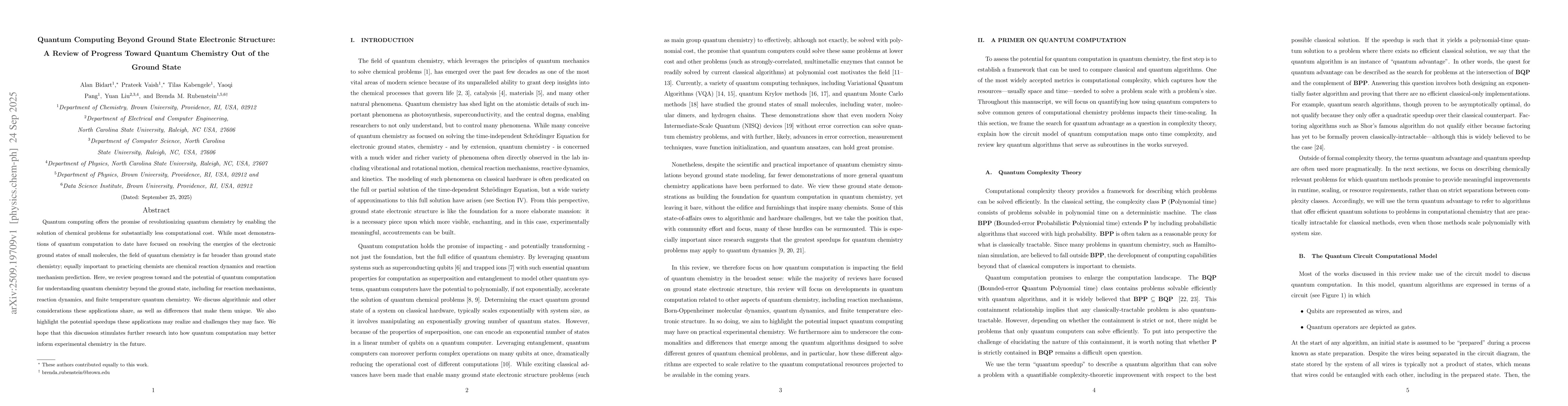 Thumbnail for Quantum Computing Beyond Ground State Electronic Structure: A Review of
  Progress Toward Quantum Chemistry Out of the Ground State