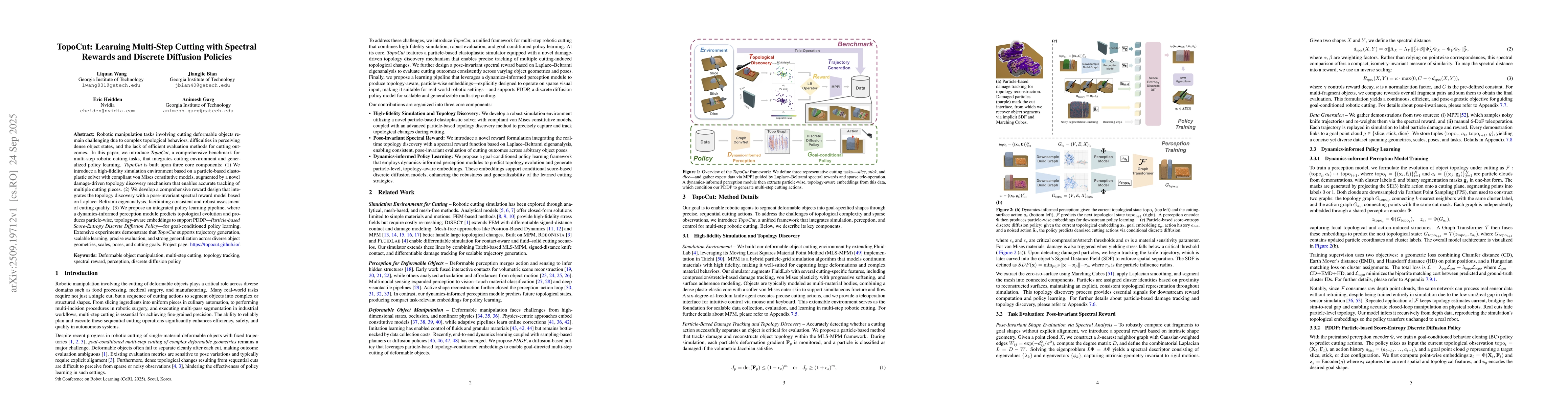 Thumbnail for TopoCut: Learning Multi-Step Cutting with Spectral Rewards and Discrete
  Diffusion Policies