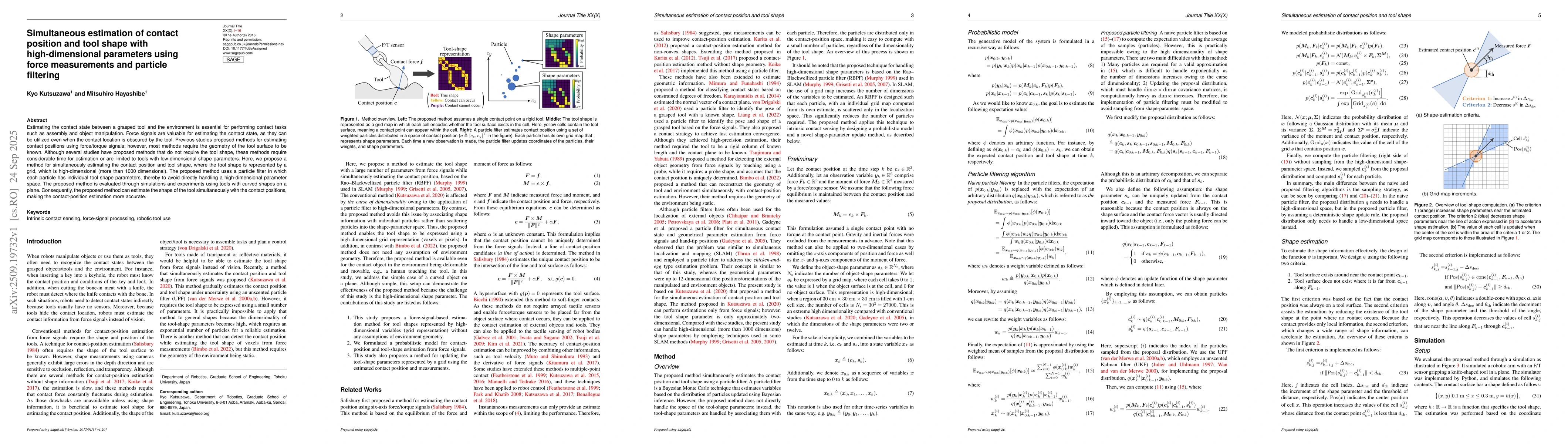 Thumbnail for Simultaneous estimation of contact position and tool shape with
  high-dimensional parameters using force measurements and particle filtering