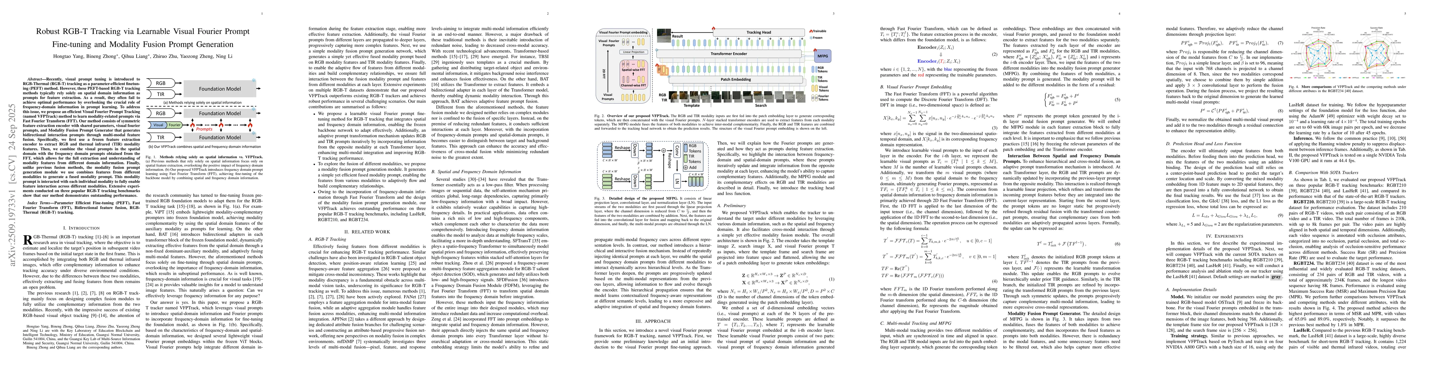 Thumbnail for Robust RGB-T Tracking via Learnable Visual Fourier Prompt Fine-tuning
  and Modality Fusion Prompt Generation