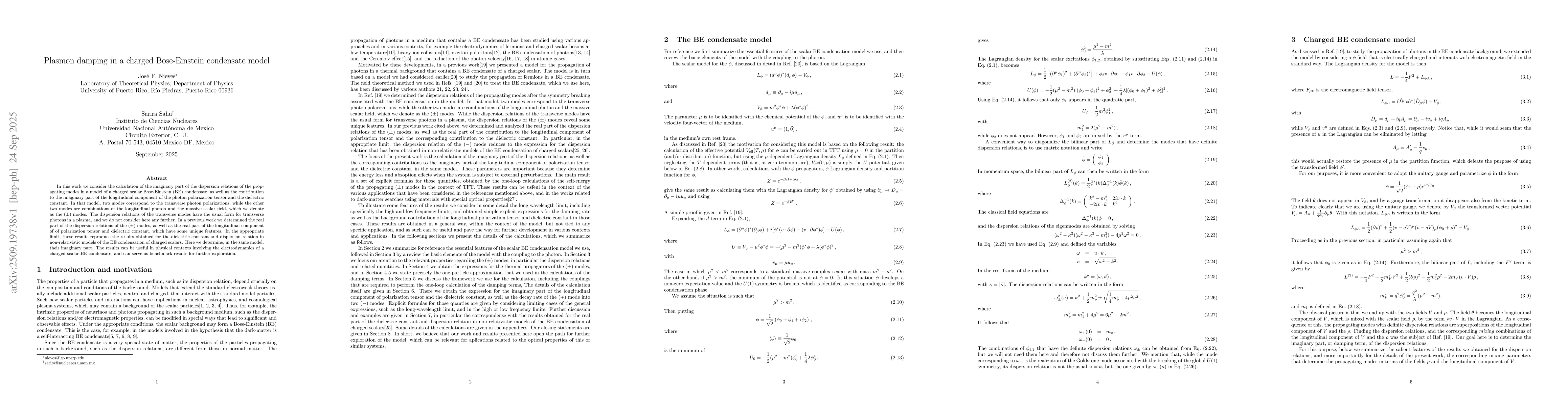 Thumbnail for Plasmon damping in a charged Bose-Einstein condensate model