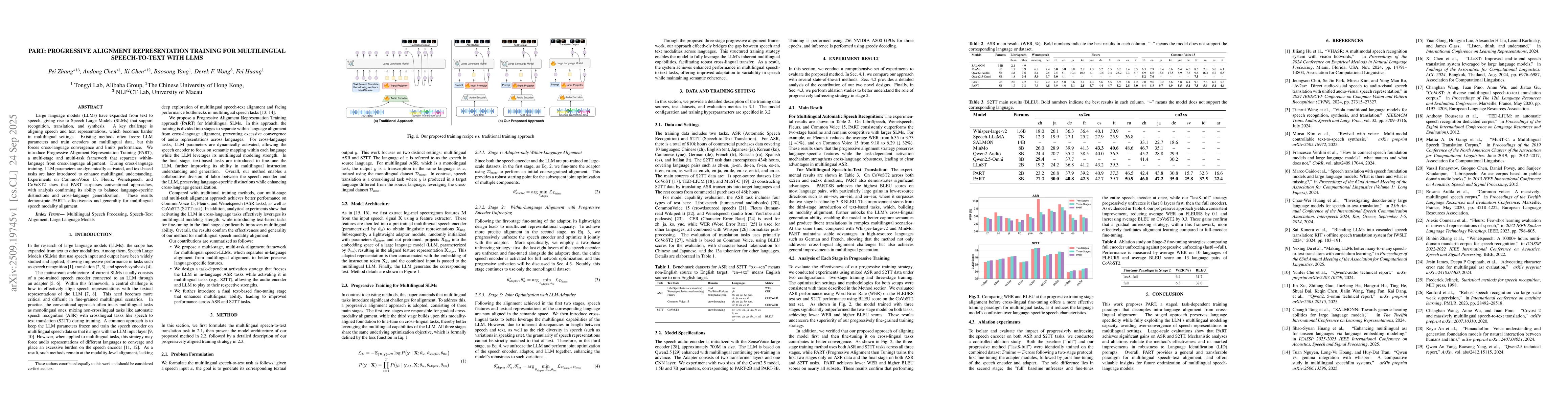 Thumbnail for PART: Progressive Alignment Representation Training for Multilingual
  Speech-To-Text with LLMs