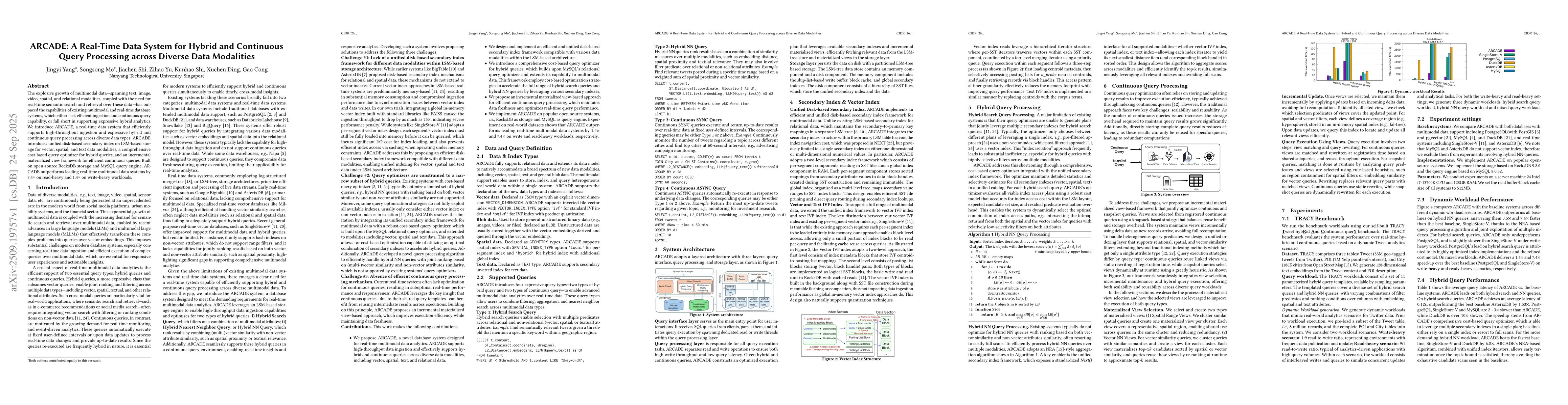 Thumbnail for ARCADE: A Real-Time Data System for Hybrid and Continuous Query
  Processing across Diverse Data Modalities