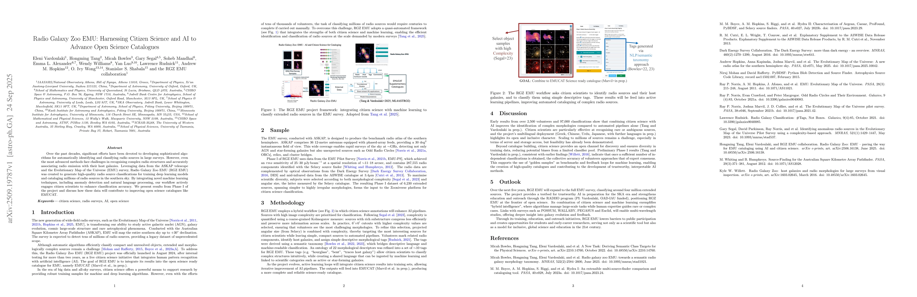 Thumbnail for Radio Galaxy Zoo EMU: Harnessing Citizen Science and AI to Advance Open
  Science Catalogues