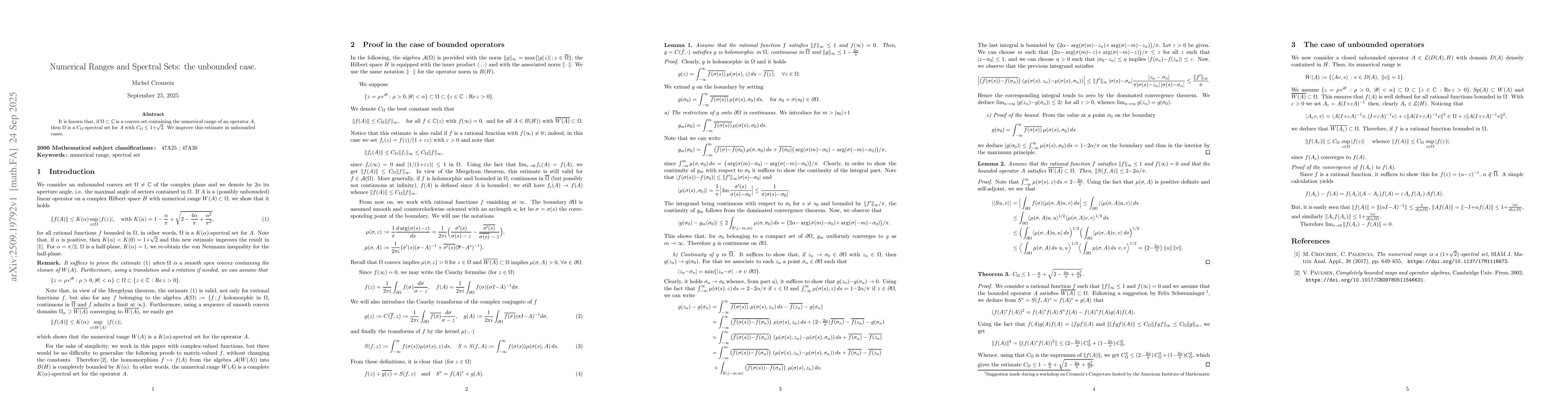 Thumbnail for Numerical Ranges and Spectral Sets: the unbounded case