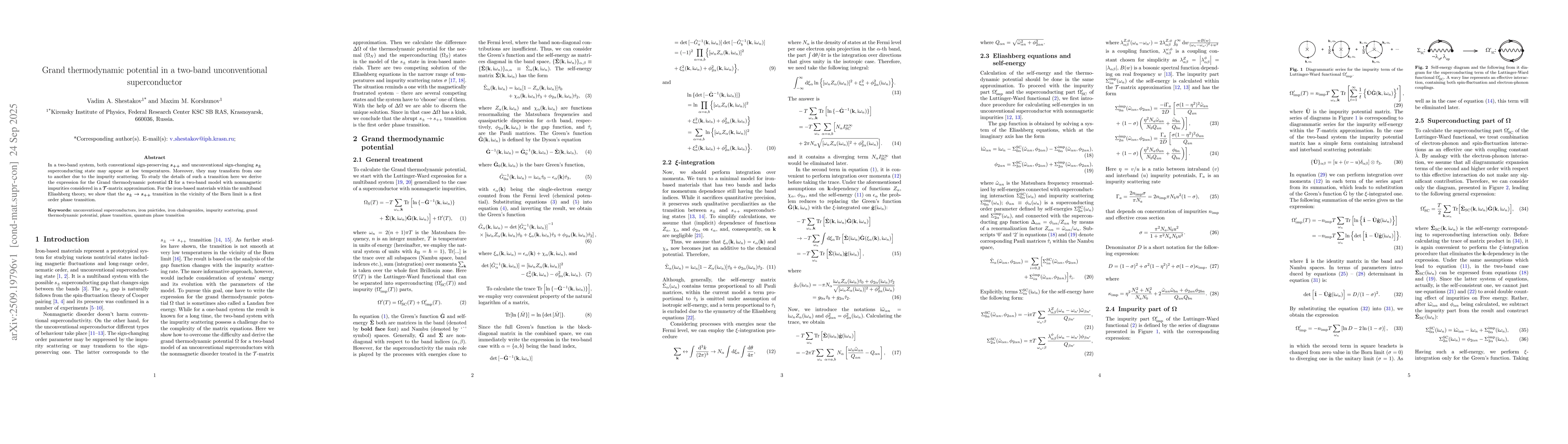 Thumbnail for Grand thermodynamic potential in a two-band unconventional
  superconductor