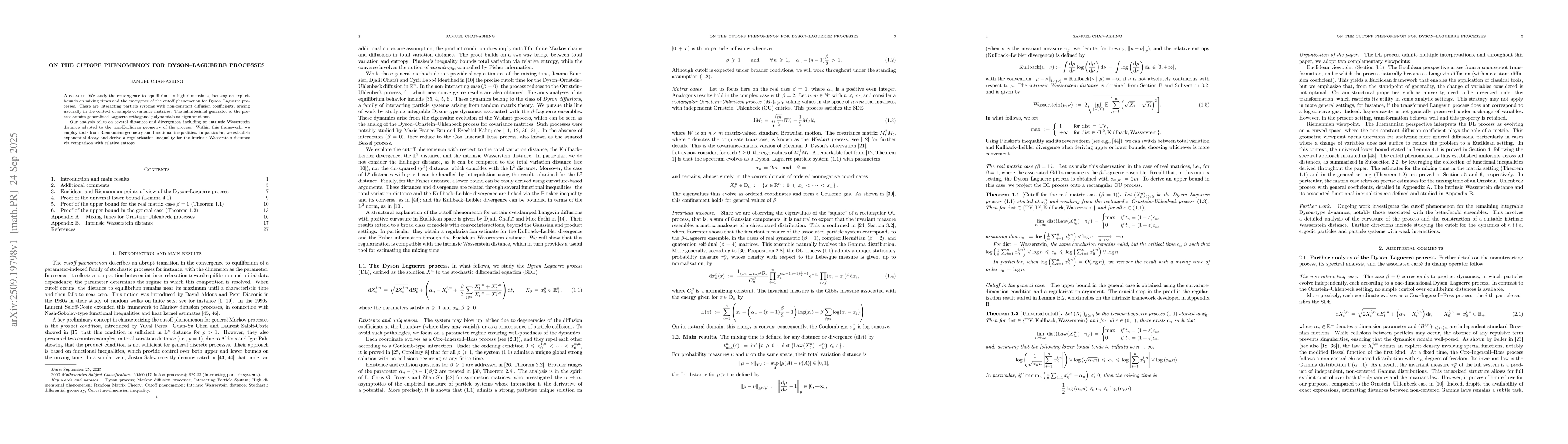 Thumbnail for On The Cutoff Phenomenon For Dyson-Laguerre Processes