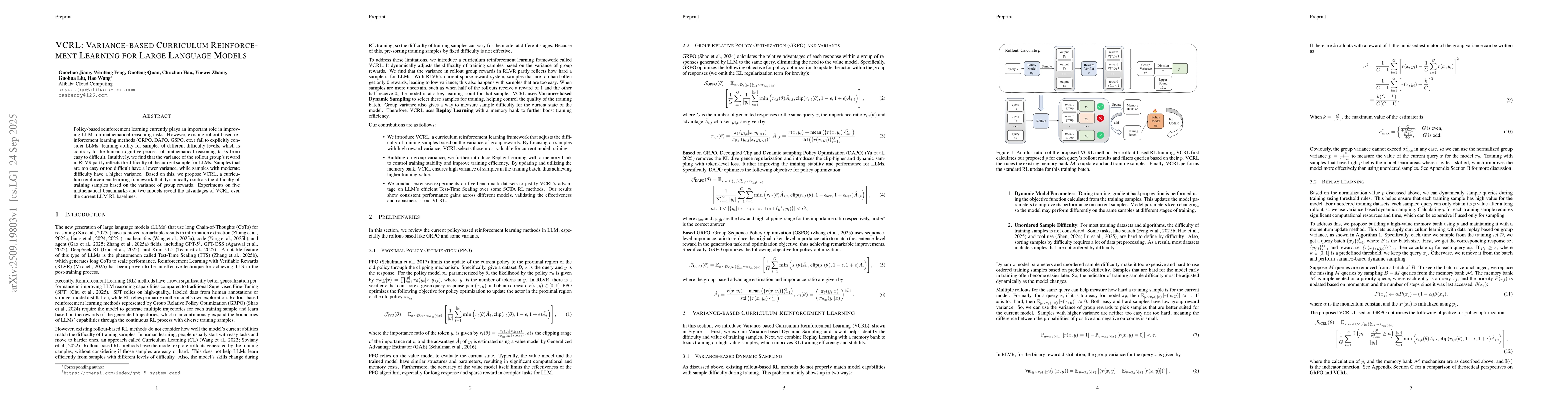 Thumbnail for VCRL: Variance-based Curriculum Reinforcement Learning for Large
  Language Models