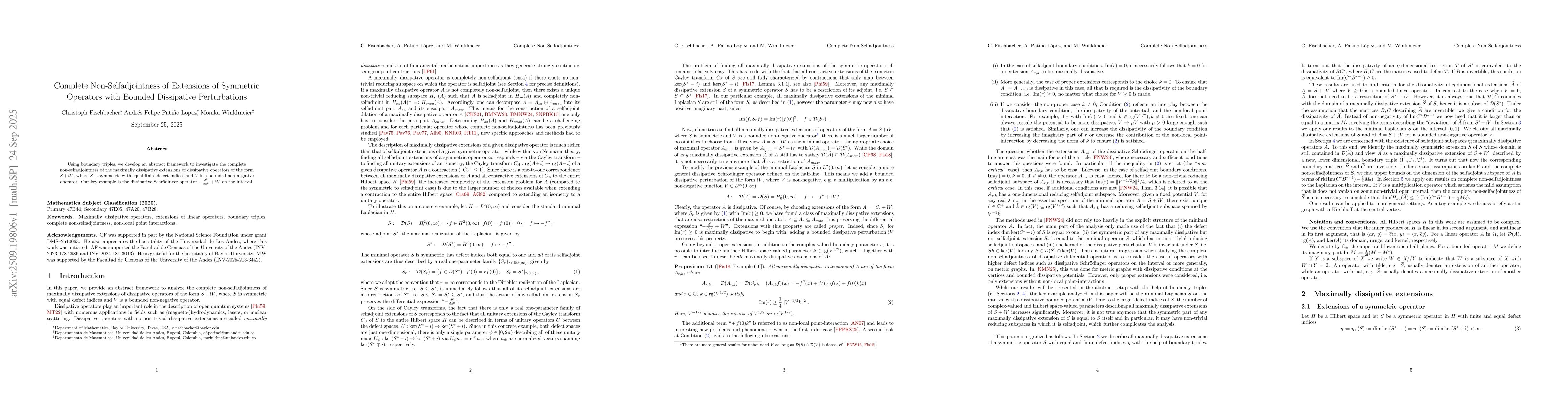 Thumbnail for Complete Non-Selfadjointness of Extensions of Symmetric Operators with
  Bounded Dissipative Perturbations