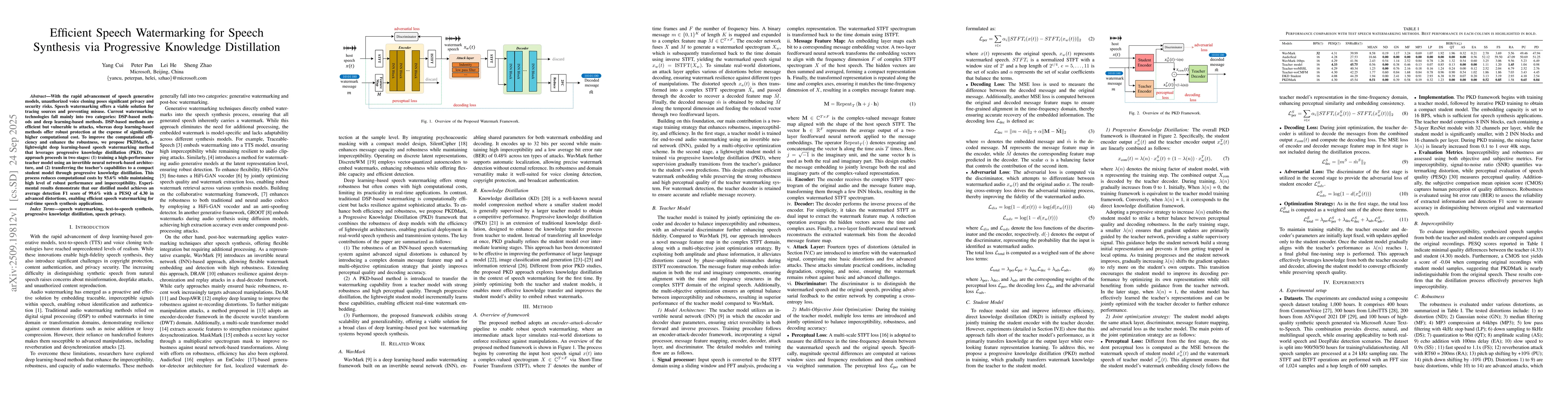 Thumbnail for Efficient Speech Watermarking for Speech Synthesis via Progressive
  Knowledge Distillation