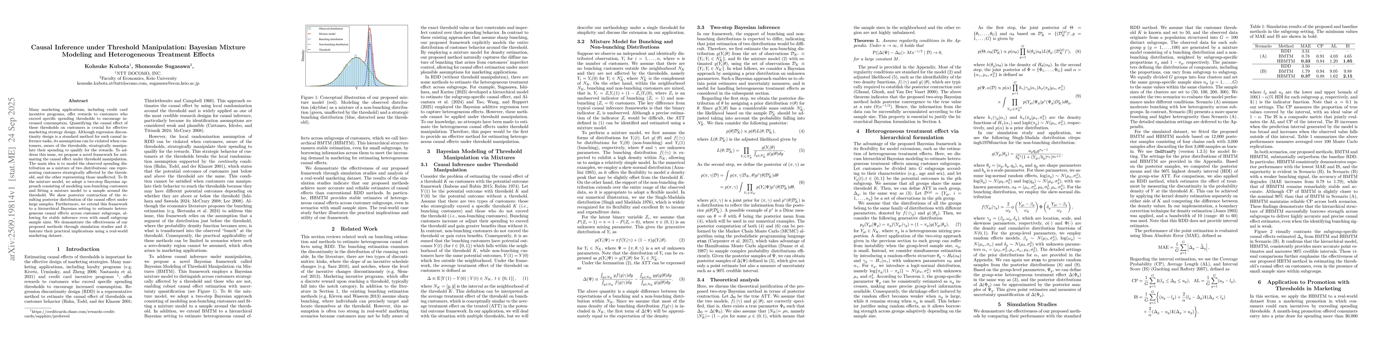 Thumbnail for Causal Inference under Threshold Manipulation: Bayesian Mixture Modeling
  and Heterogeneous Treatment Effects
