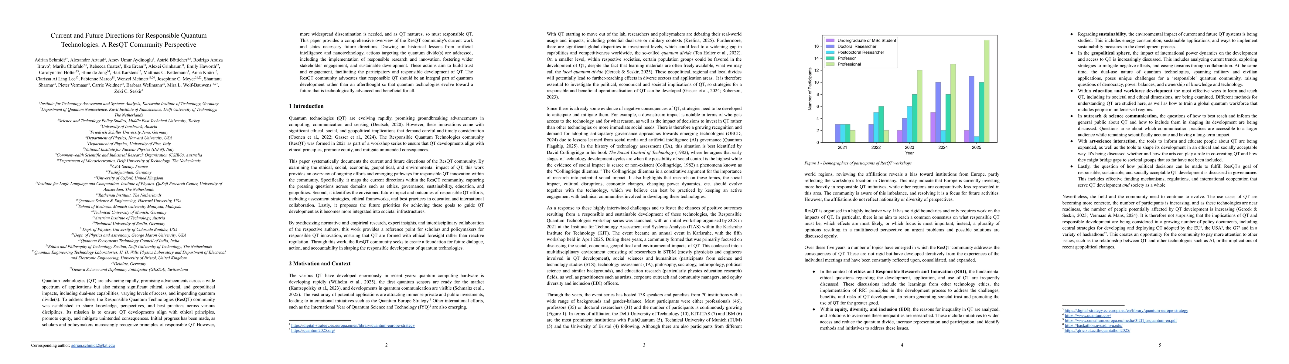 Thumbnail for Current and Future Directions for Responsible Quantum Technologies: A
  ResQT Community Perspective