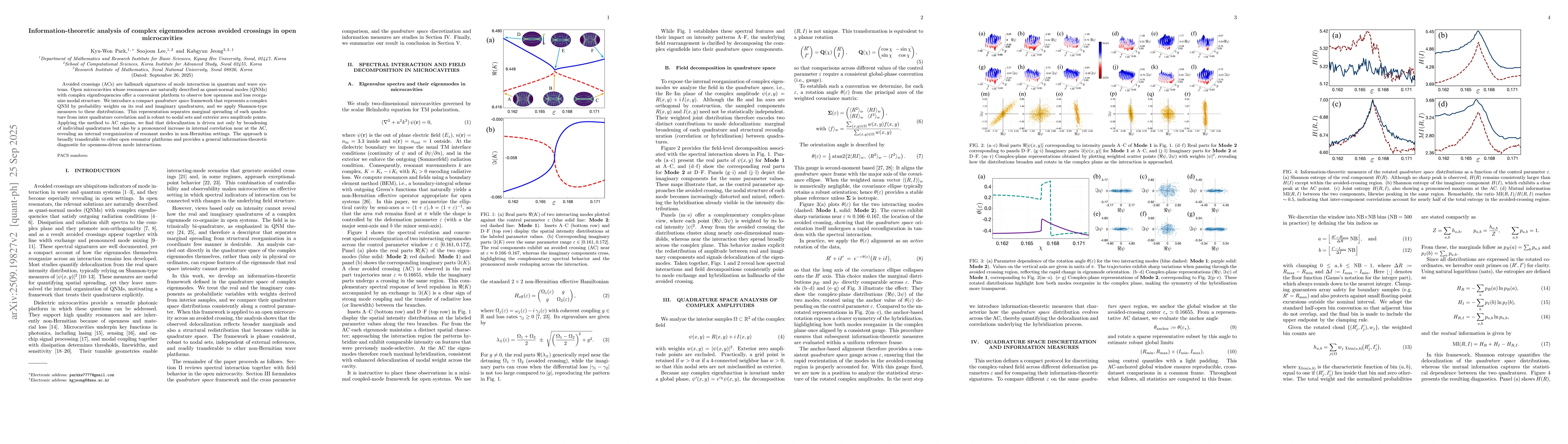 Thumbnail for Information-theoretic analysis of complex eigenmodes across avoided
  crossings in open microcavities