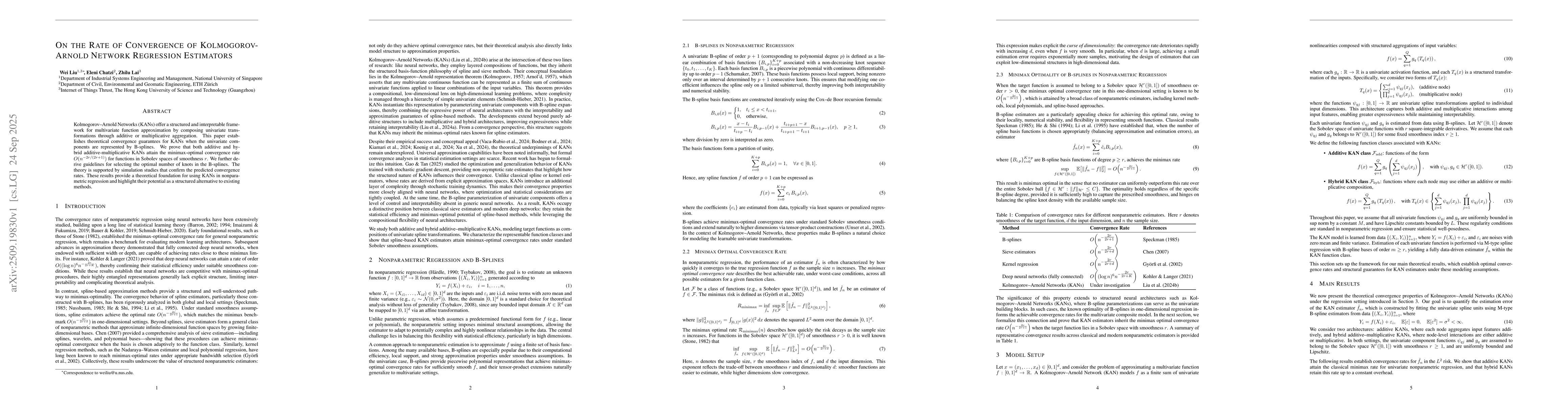 Thumbnail for On the Rate of Convergence of Kolmogorov-Arnold Network Regression
  Estimators