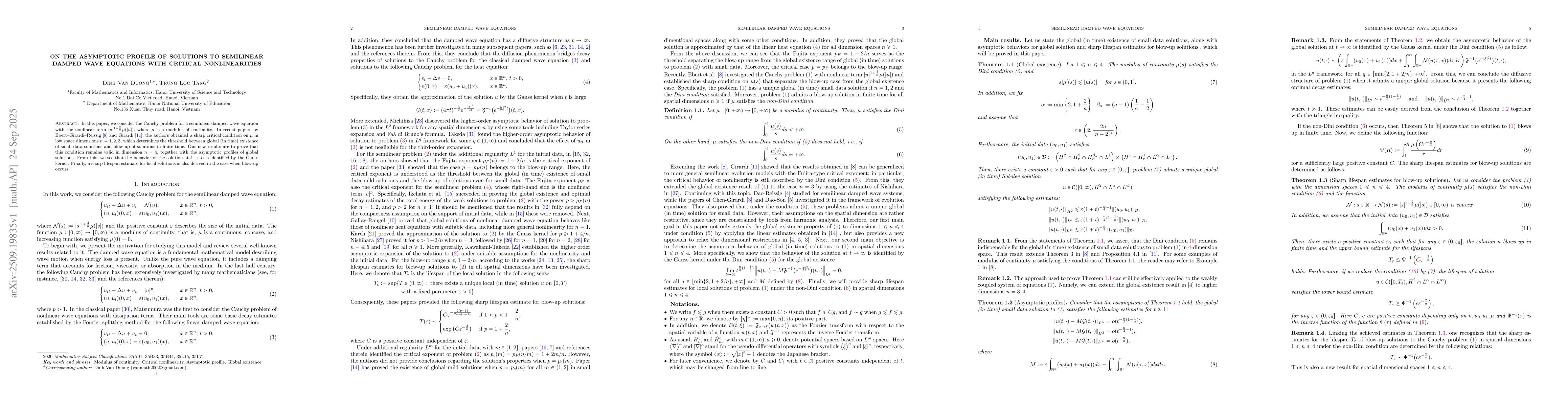 Thumbnail for On the asymptotic profile of solutions to semilinear damped wave
  equations with critical nonlinearities