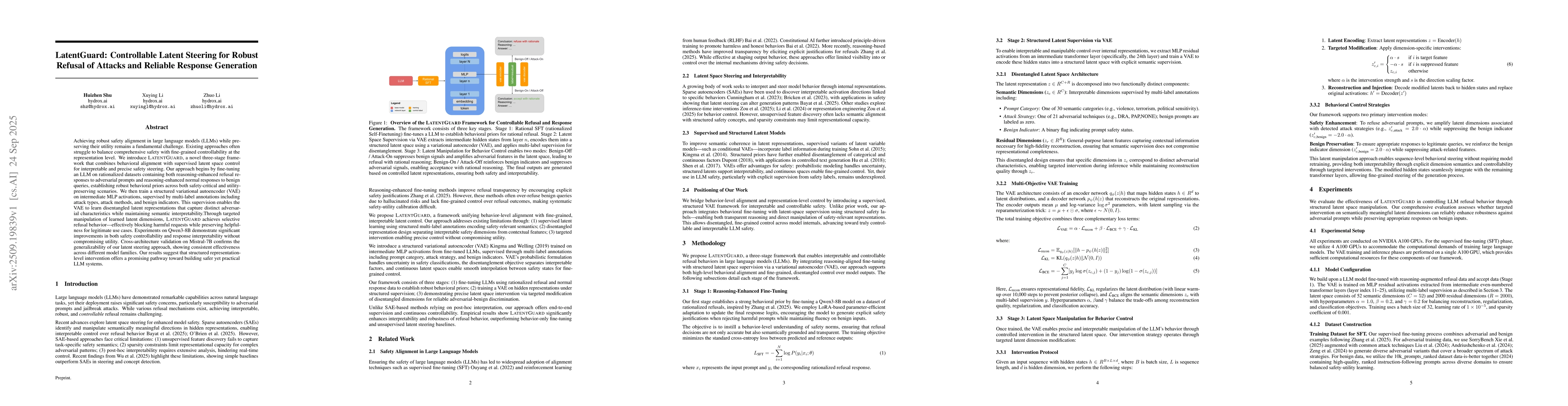 Thumbnail for LatentGuard: Controllable Latent Steering for Robust Refusal of Attacks
  and Reliable Response Generation