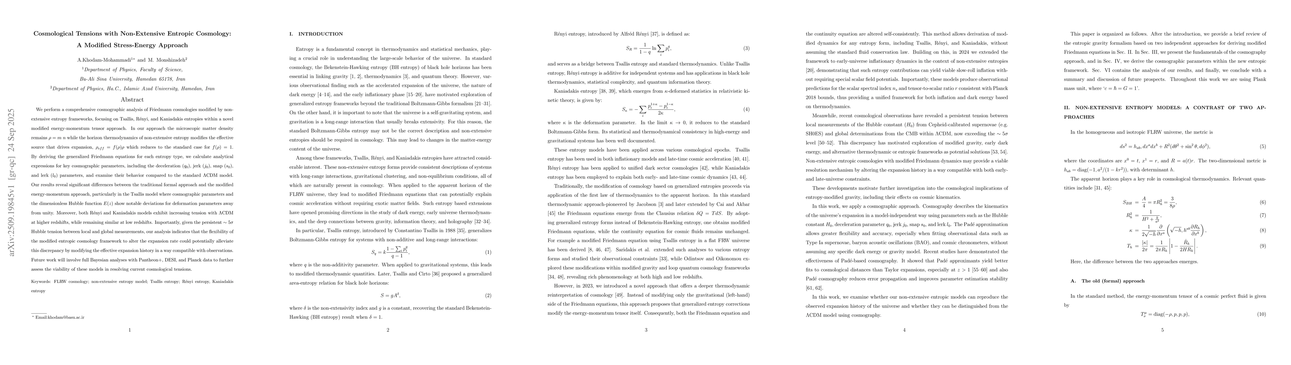Thumbnail for Cosmological Tensions with Non-Extensive Entropic Cosmology: A Modified
  Stress-Energy Approach
