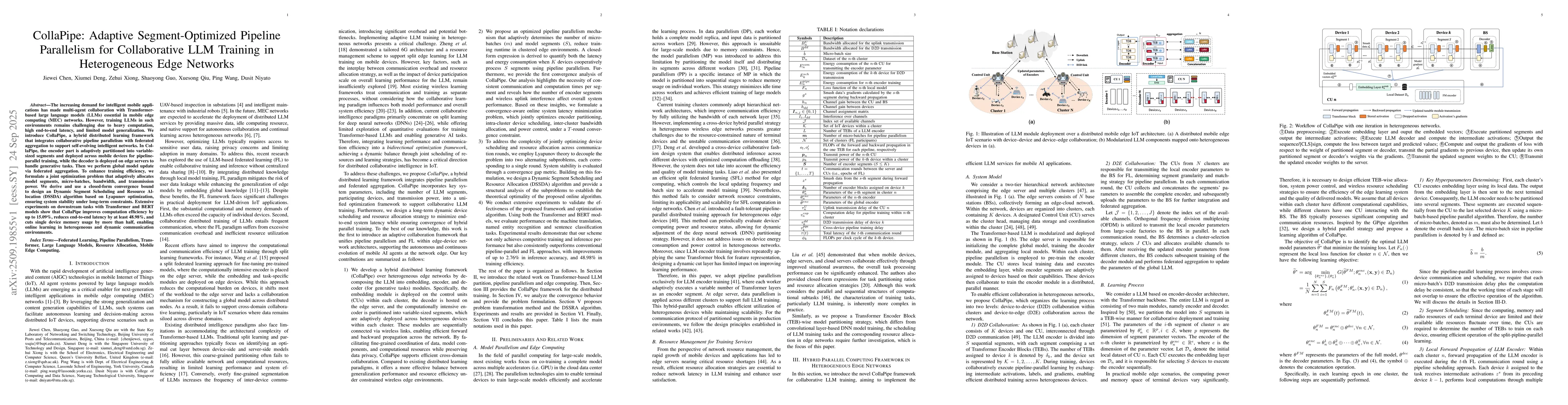 Thumbnail for CollaPipe: Adaptive Segment-Optimized Pipeline Parallelism for
  Collaborative LLM Training in Heterogeneous Edge Networks
