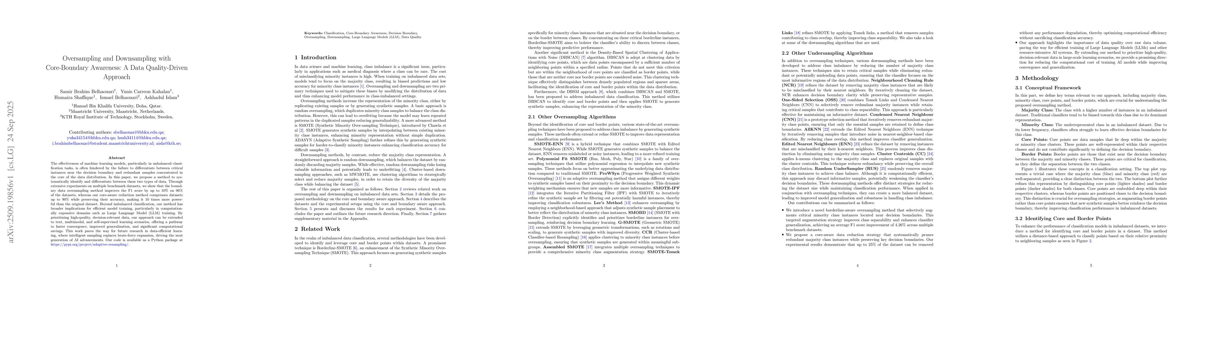 Thumbnail for Oversampling and Downsampling with Core-Boundary Awareness: A Data
  Quality-Driven Approach