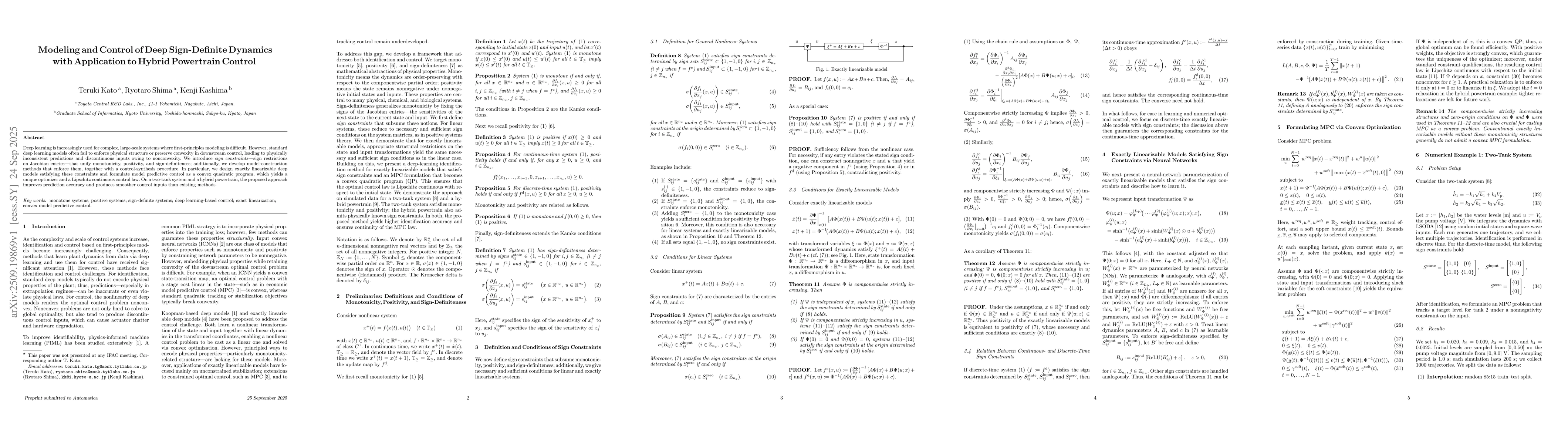 Thumbnail for Modeling and Control of Deep Sign-Definite Dynamics with Application to
  Hybrid Powertrain Control