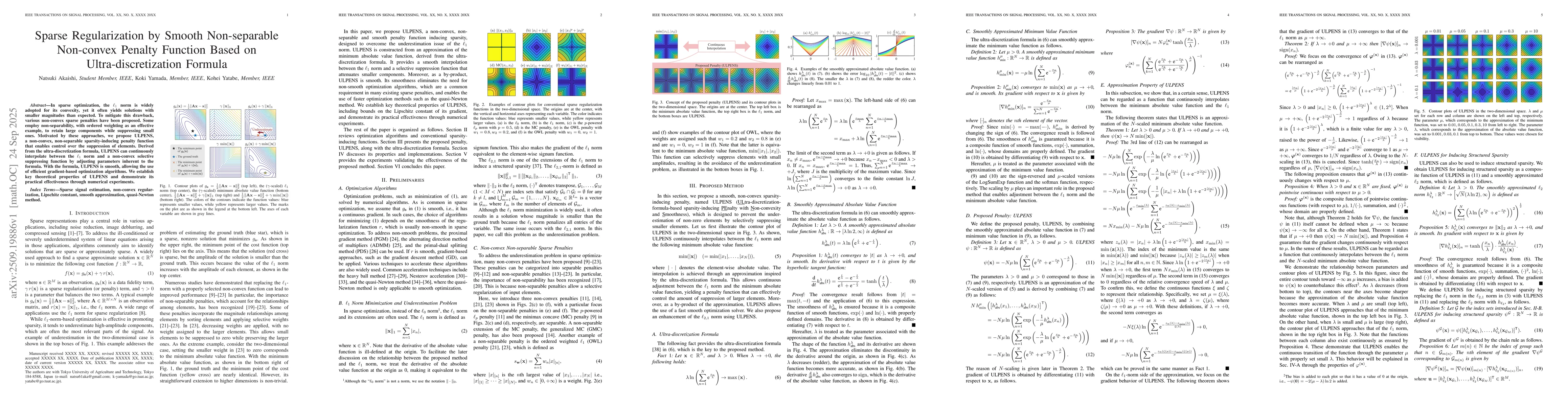 Thumbnail for Sparse Regularization by Smooth Non-separable Non-convex Penalty
  Function Based on Ultra-discretization Formula