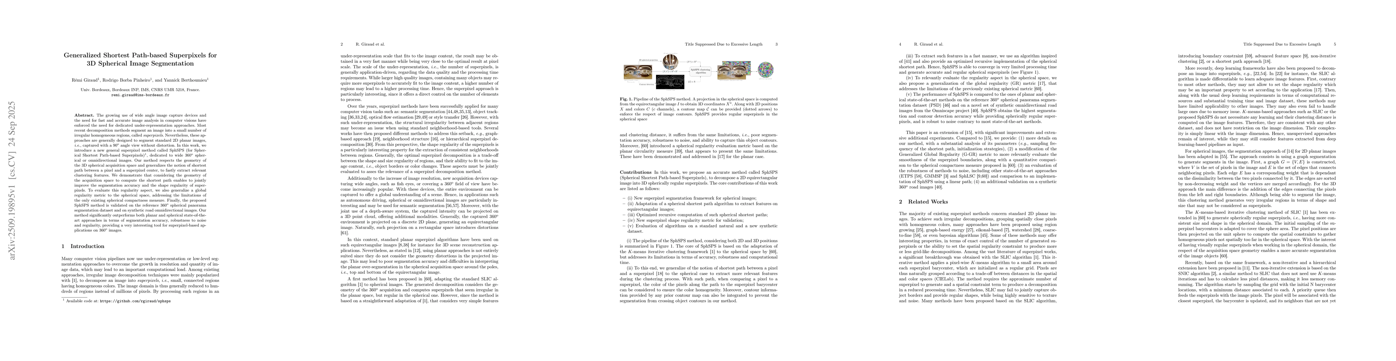 Thumbnail for Generalized Shortest Path-based Superpixels for 3D Spherical Image
  Segmentation