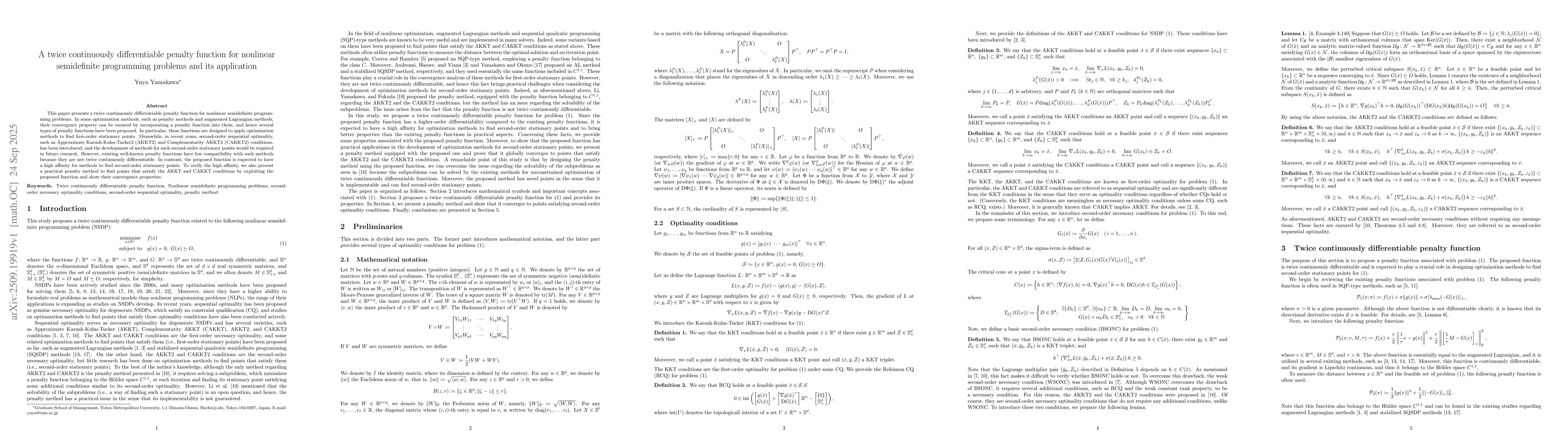 Thumbnail for A twice continuously differentiable penalty function for nonlinear
  semidefinite programming problems and its application