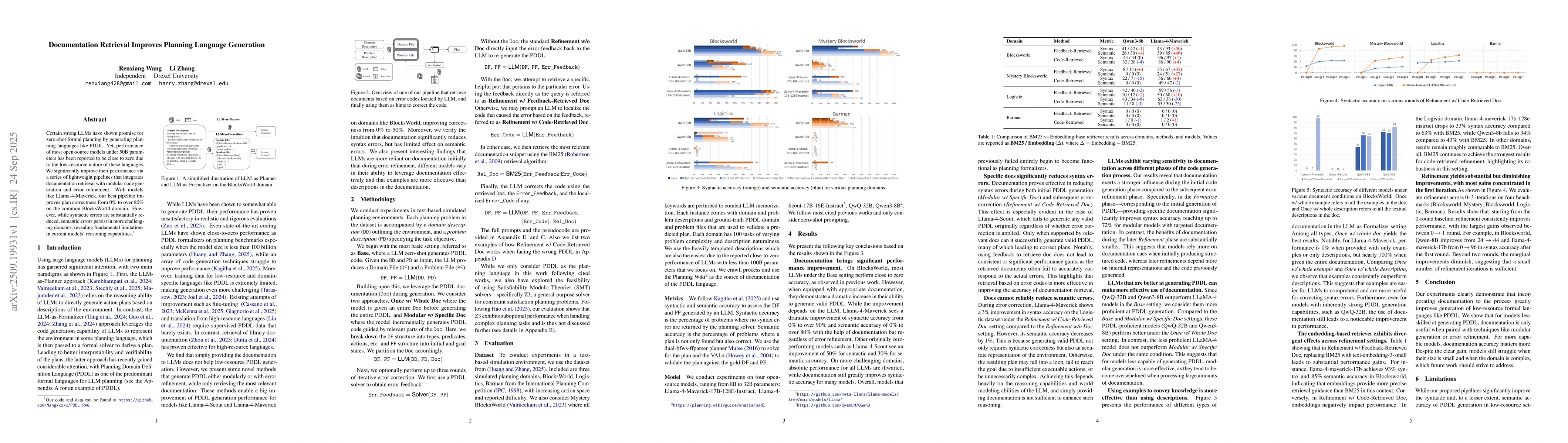 Thumbnail for Documentation Retrieval Improves Planning Language Generation