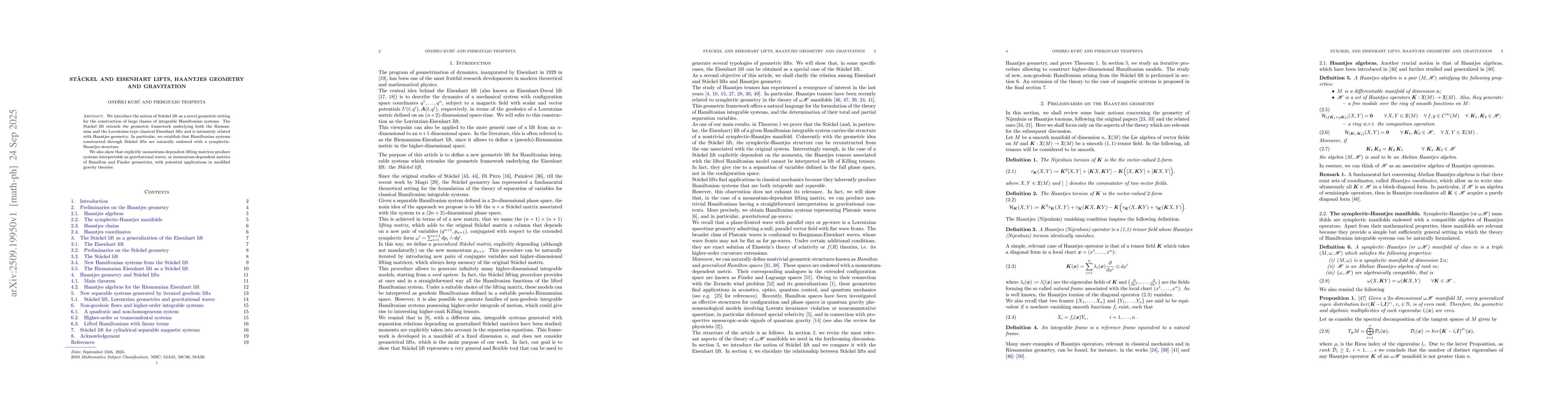 Thumbnail for Stäckel and Eisenhart lifts, Haantjes geometry and Gravitation