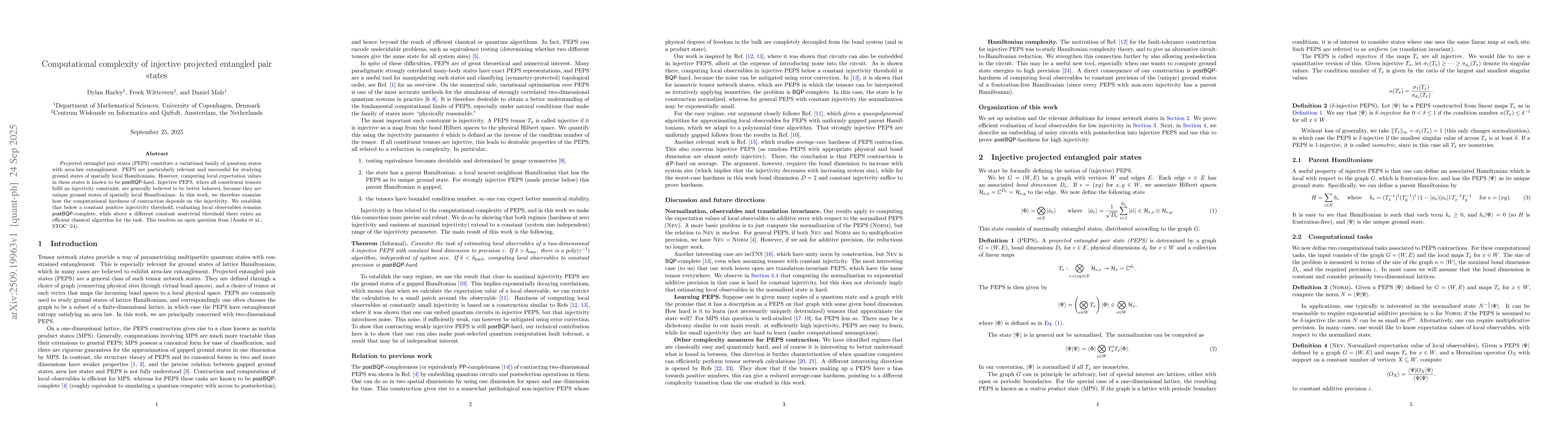 Thumbnail for Computational complexity of injective projected entangled pair states
