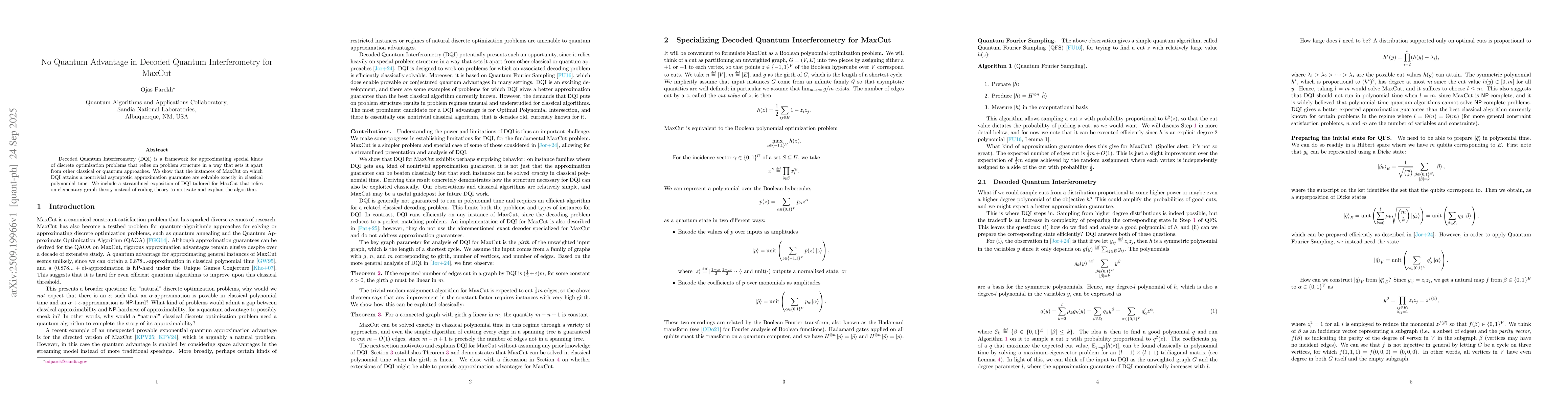 Thumbnail for No Quantum Advantage in Decoded Quantum Interferometry for MaxCut