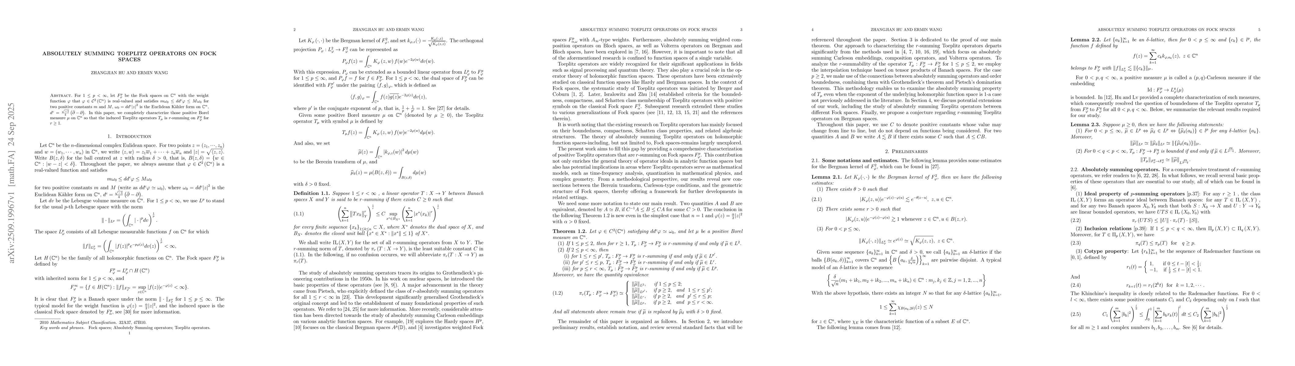 Thumbnail for Absolutely Summing Toeplitz operators on Fock spaces