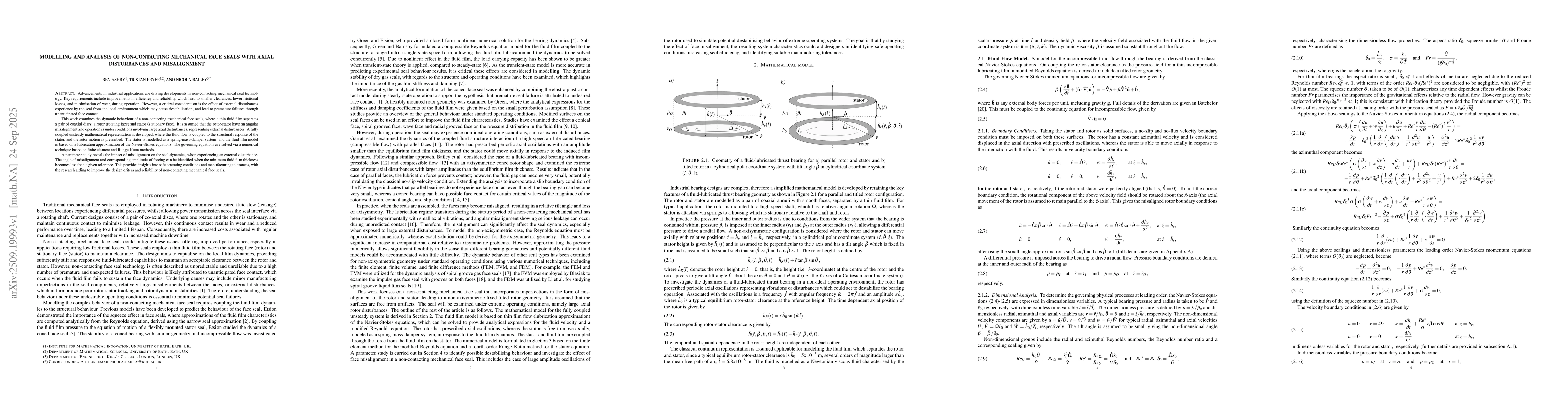 Thumbnail for Modelling and Analysis of Non-Contacting Mechanical Face Seals with
  Axial Disturbances and Misalignment