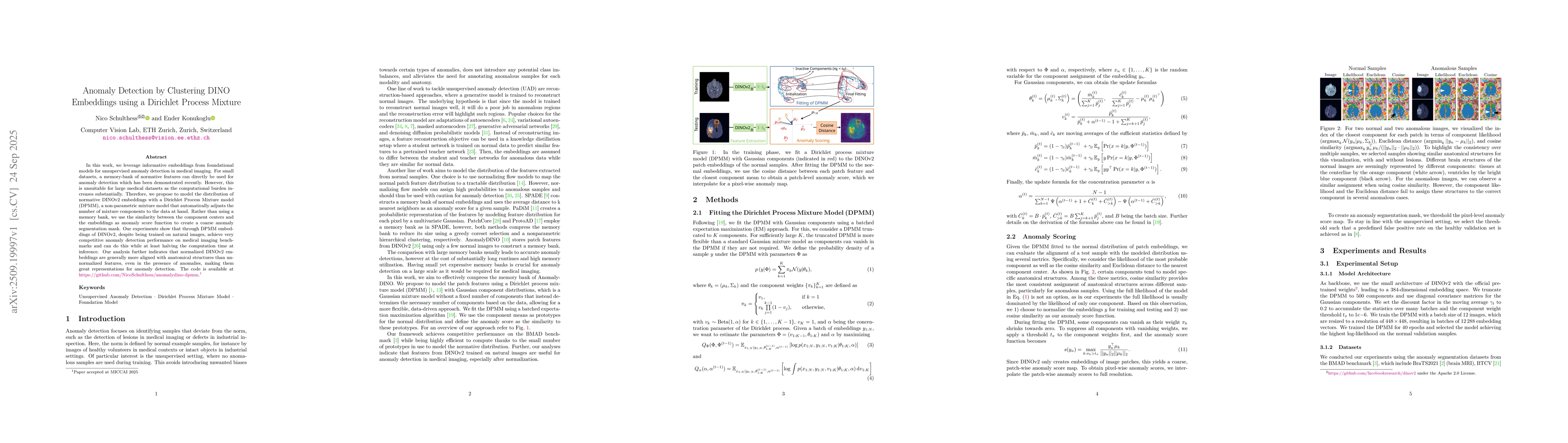Thumbnail for Anomaly Detection by Clustering DINO Embeddings using a Dirichlet
  Process Mixture