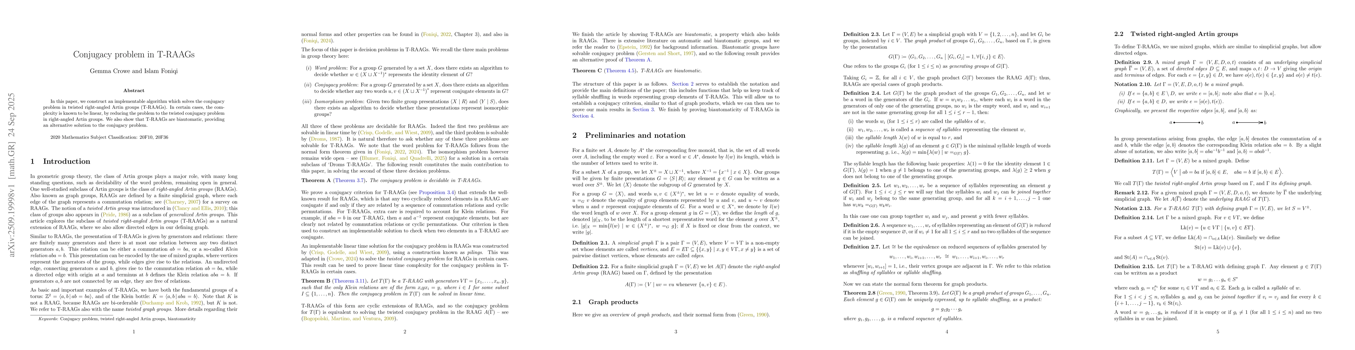 Thumbnail for Conjugacy problem in T-RAAGs