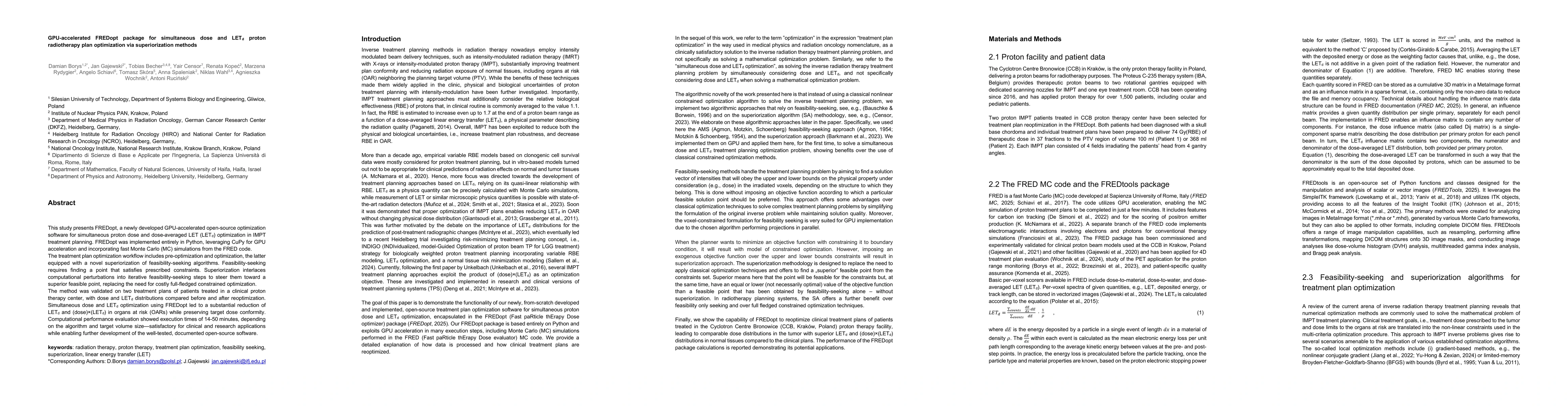 Thumbnail for GPU-accelerated FREDopt package for simultaneous dose and LETd proton
  radiotherapy plan optimization via superiorization methods