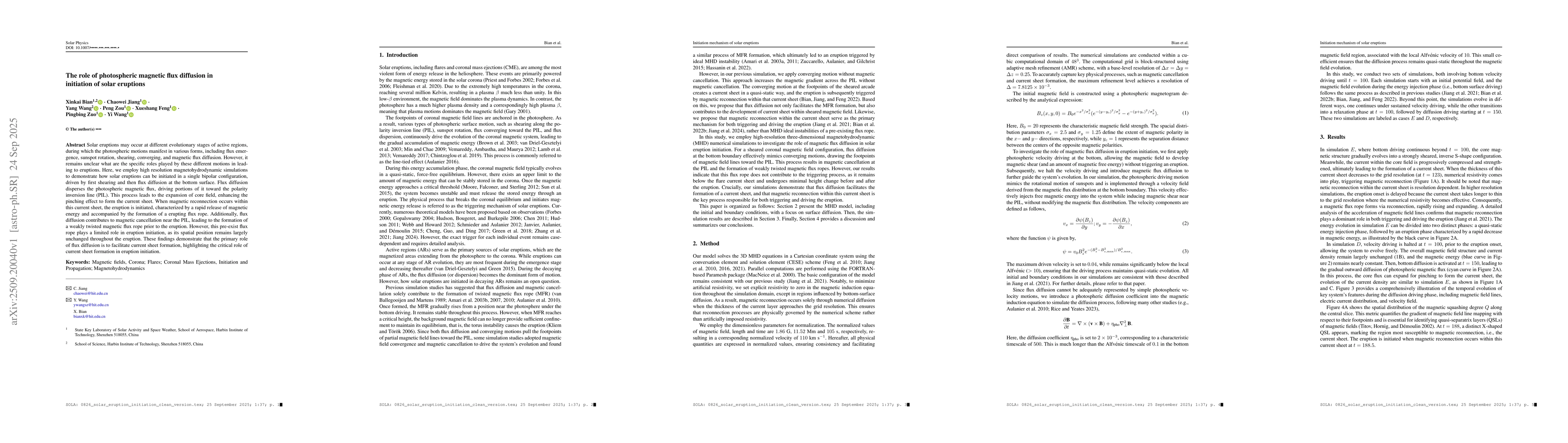 Thumbnail for The role of photospheric magnetic flux diffusion in initiation of solar
  eruptions