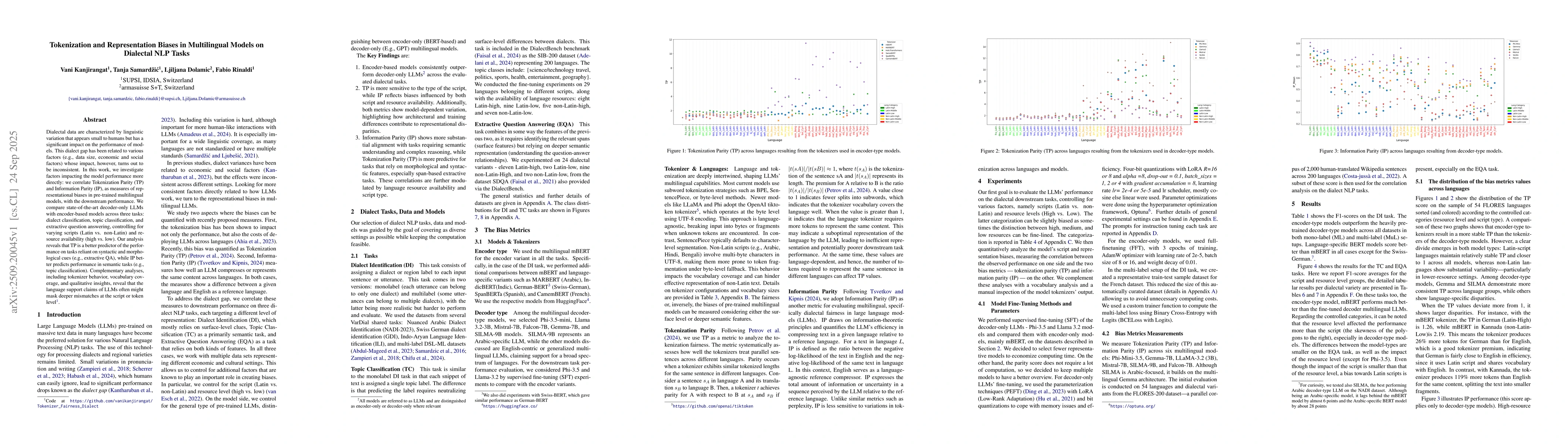 Thumbnail for Tokenization and Representation Biases in Multilingual Models on
  Dialectal NLP Tasks