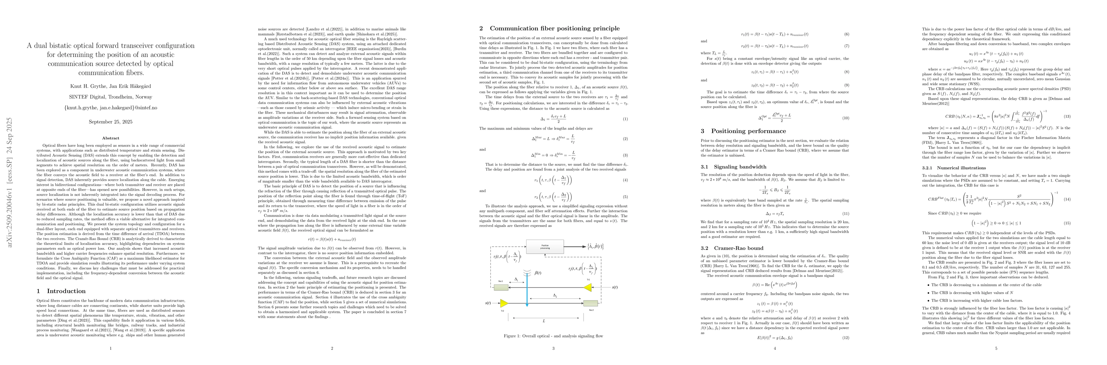 Thumbnail for A dual bistatic optical forward transceiver configuration for
  determining the position of an acoustic communication source detected by
  optical communication fibers